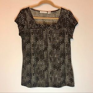 Liz Claiborne Tan and Black Printed Top medium